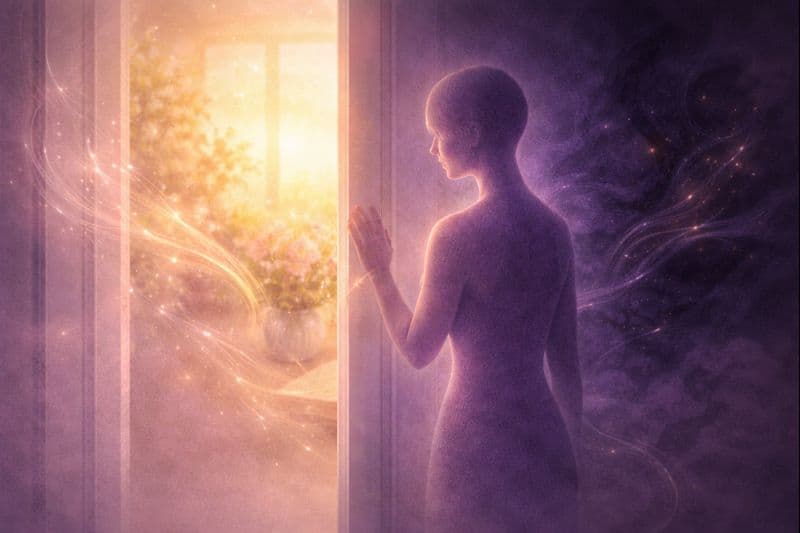 INFJ door slam förklarat - stängd dörr mellan ljus och mörker som symboliserar att stänga ute toxiska relationer