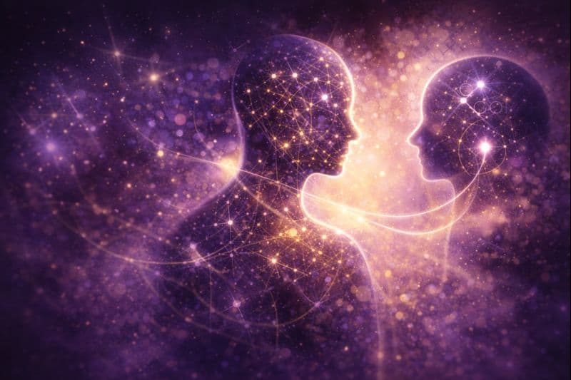 INFJ empati och känslighet - kopplade själar i kosmiskt ljus som symboliserar djup emotionell förståelse